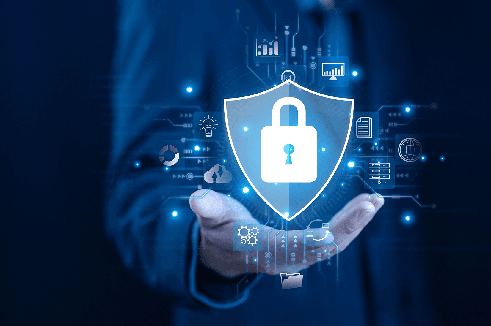 kiberbiztonság, lakat pajzsban háttérkép